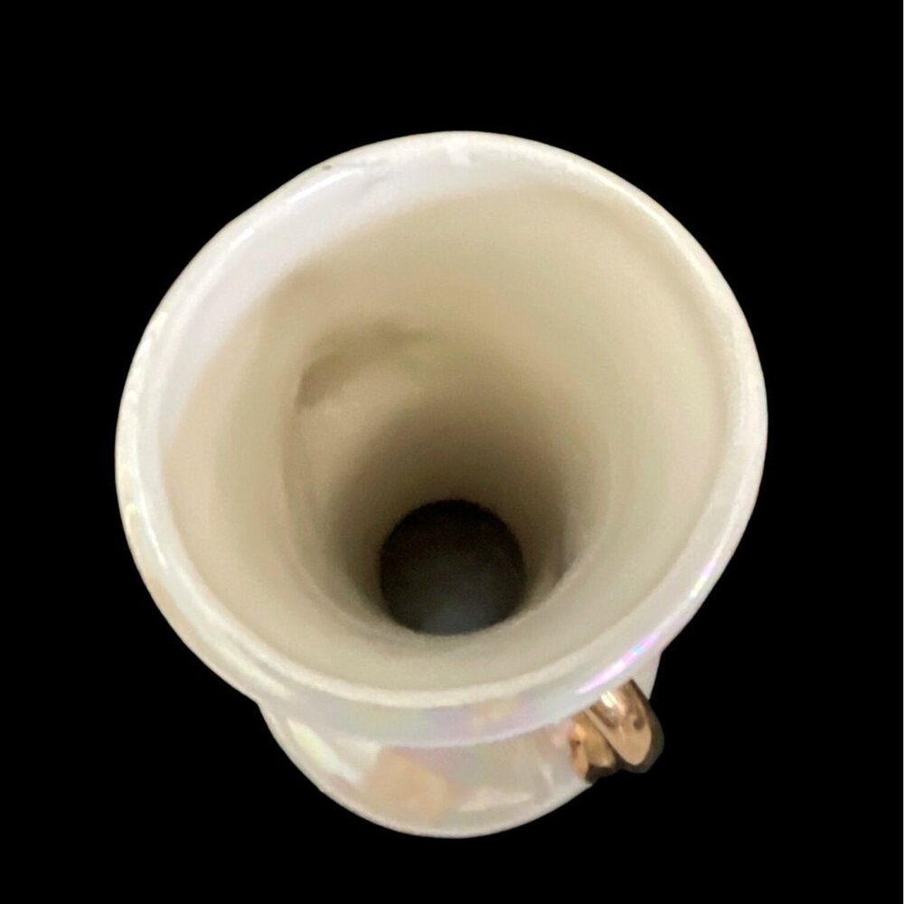 MCM Lusterware Vase Ceramic Pearl Glazed Iridescent Porcelain Gold Handles VTG - Picture 6 of 11